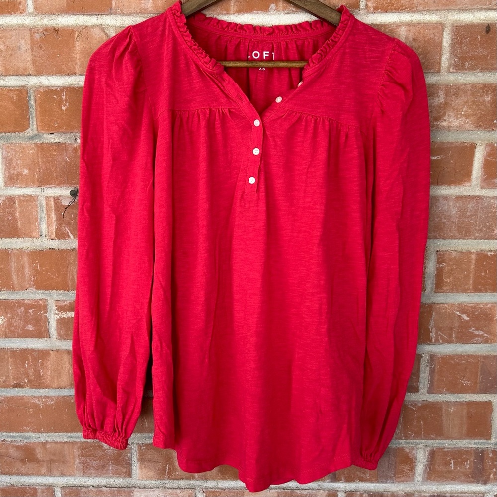 XS LOFT Vibrant Red Blouse with Button Detail